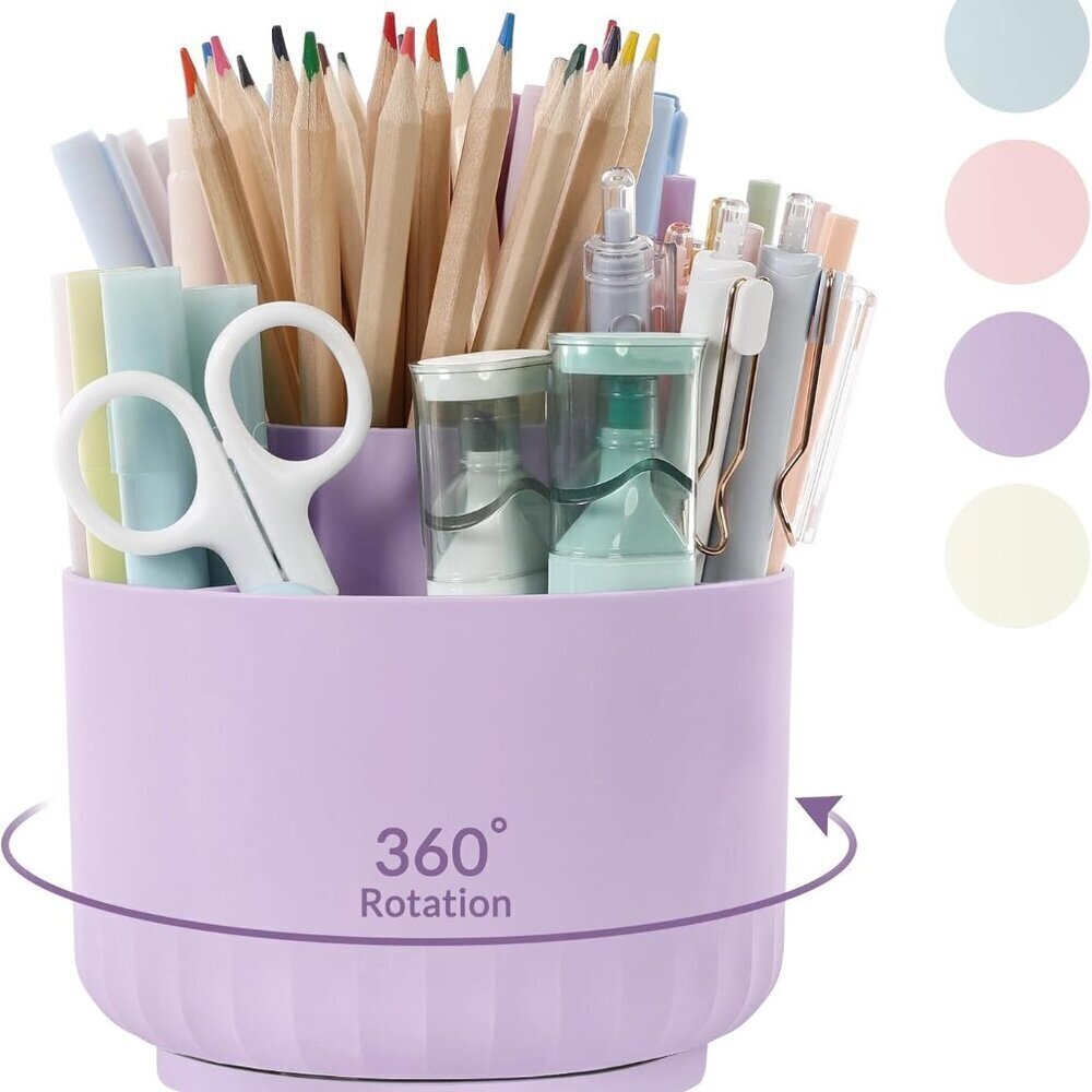 360 Degree Rotating Desk Organizer, Dual-Purpose Pencil Pen Holder for